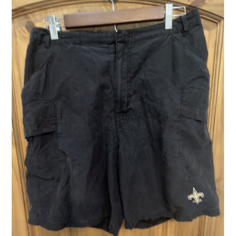 Reebok On Field New Orleans Saints Cargo Shorts Mens L Black NFL Fleur De Lis